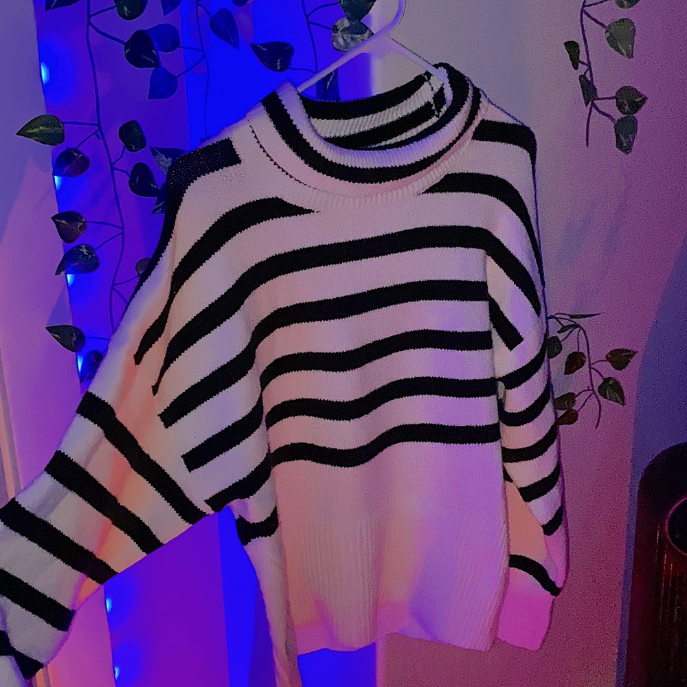 TRENDY LONG SLEEVED STRIPED TURTLE NECK SWEATER ( BRAND NEW ONLY WORN TO MODEL )